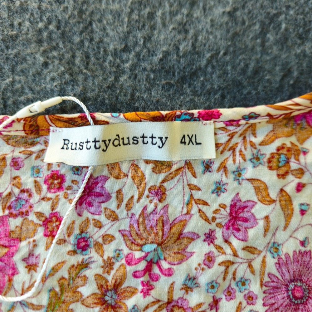 Rusttydustty 4XL Boho Floral Tunic Top Bell Sleeve Flowerchild Peasant Festival - Picture 3 of 9
